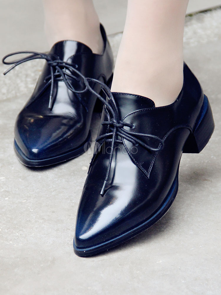 Zapatos Oxford para mujer Zapatos planos con cordones en punta de azul Milanoo.com