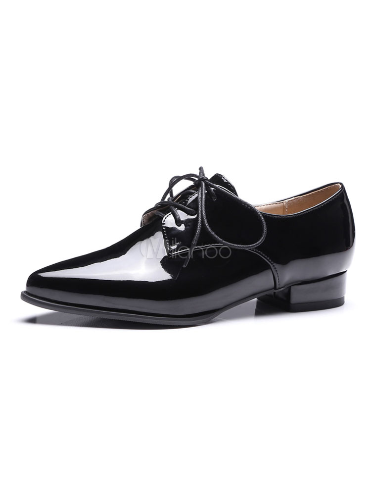 Black Oxford Shoes Women Pointed Toe 