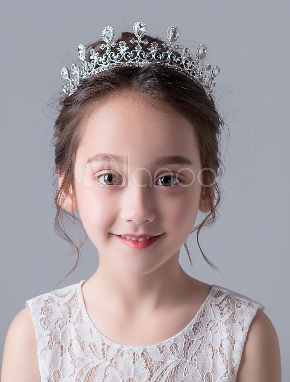 flower girl tiara crown silver kids headpieces rhinestone