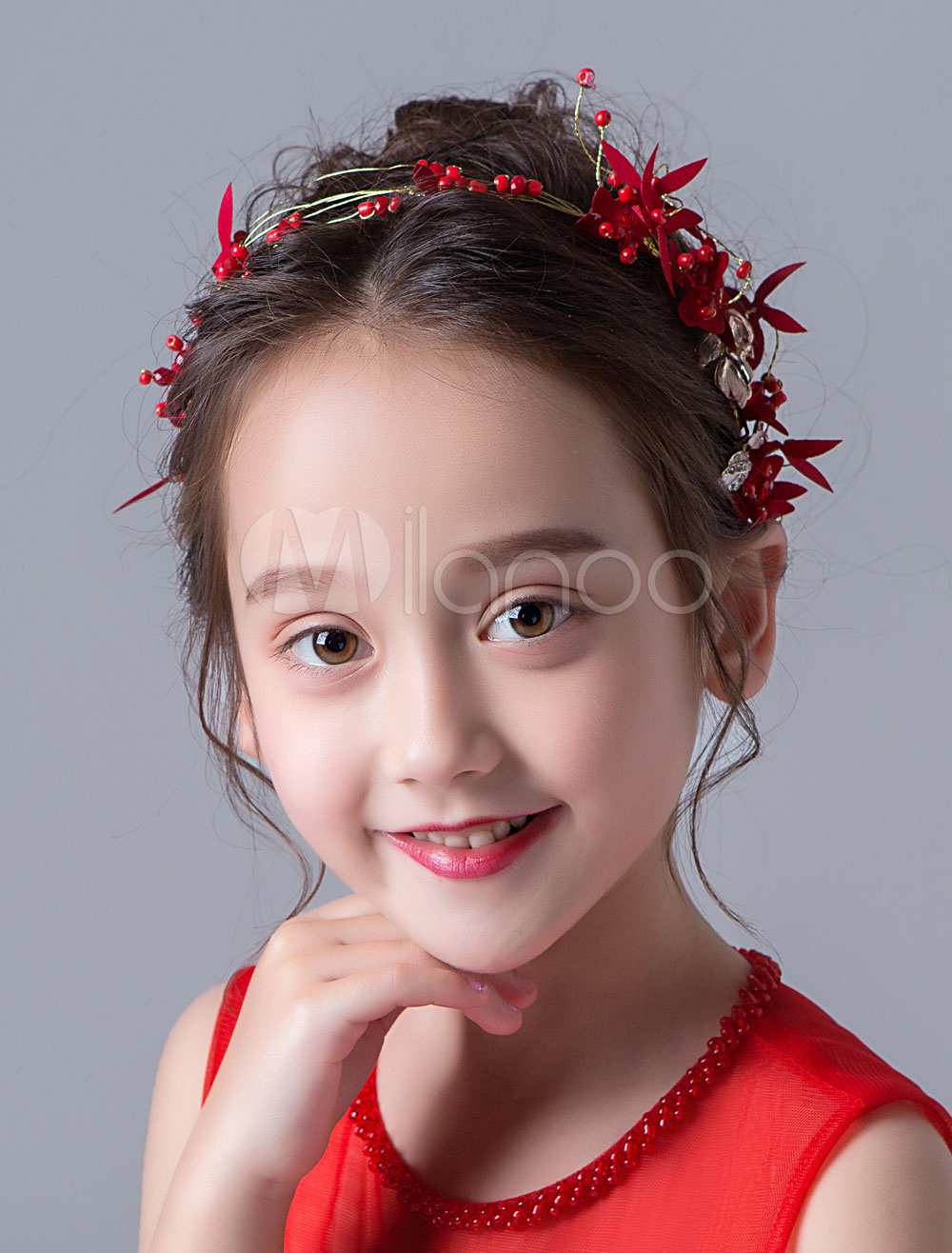 Flower Girl Hair Accessories Headband Red Kids Rhinestones Little