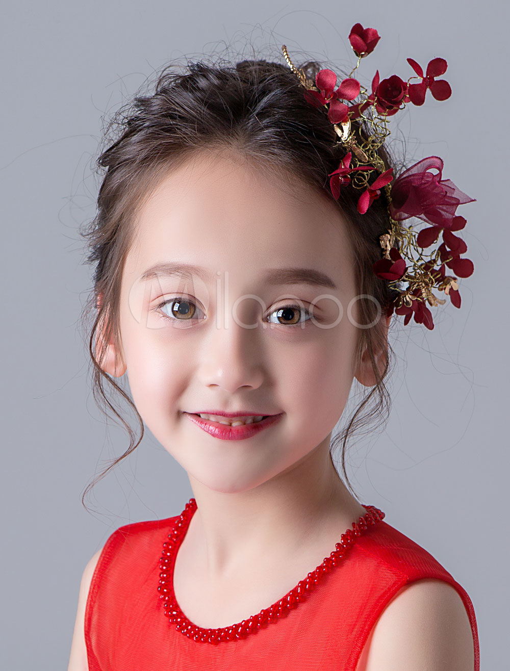 Flower Girl Hair Accessories Red Kids Rhinestones Little Girls Hair Pieces