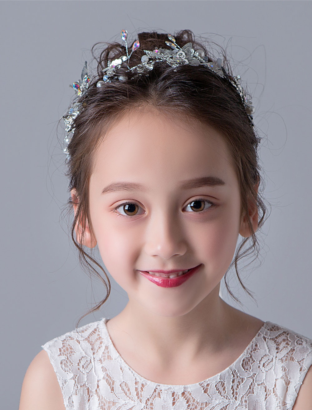 Flower Girl Hair Accessories Silver Kids Butterfly Headpieces Crystal ...