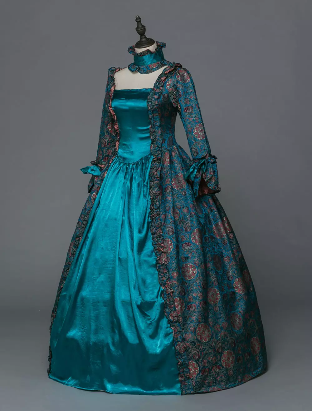Victorian Retro Tudor Dress Costume Women's Baroque Masquerade Ball Gowns  Blue Floral Long Sleeves with Choker Victorian Era Clothing with hat Retro Tudor  Dress Costumes Black - Lolitashow.com