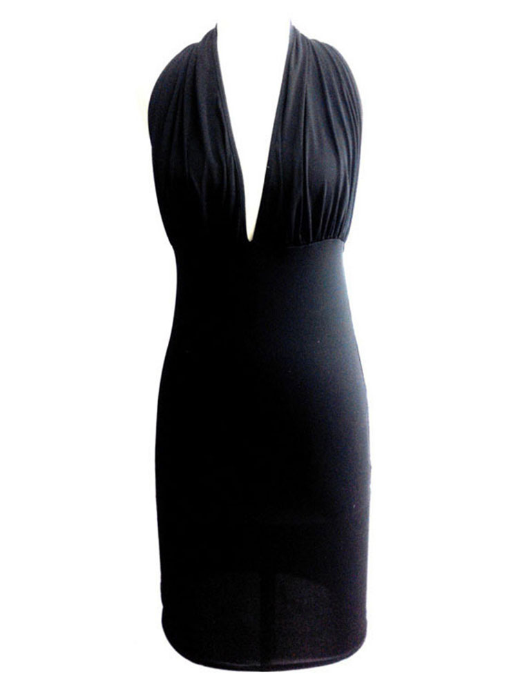 Sexy Club Dress Black Sleeveless Plunging Neck Backless Shaping Bodycon ...