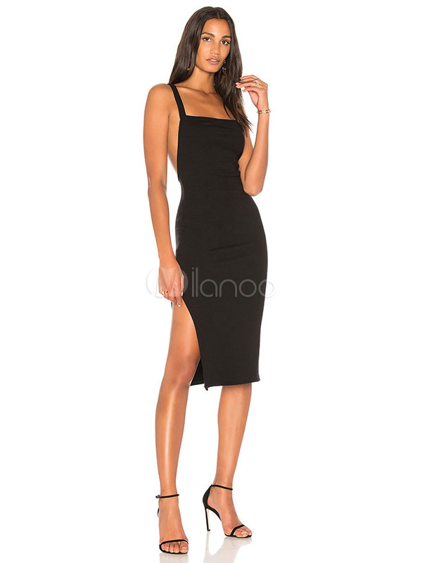 black square neck summer dress