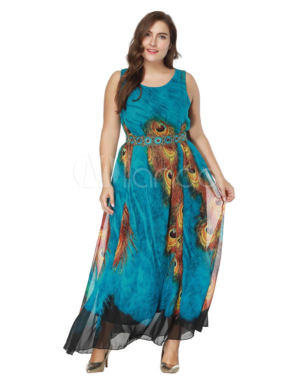 plus size peacock maxi dress