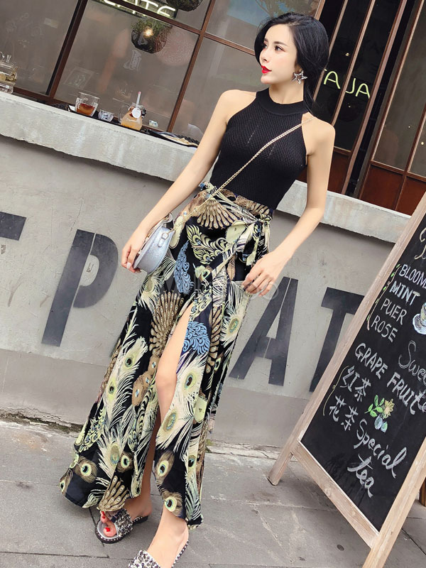 black summer maxi skirt