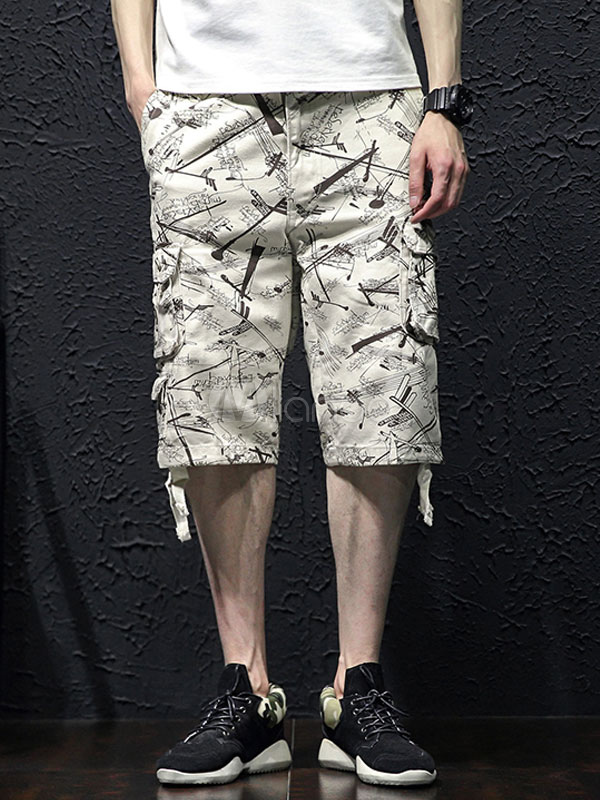 Men Capri Shorts Cotton Shorts Print Summer Casual Shorts - Milanoo.com