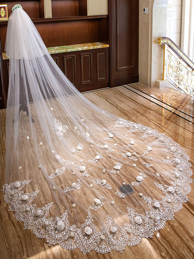 long bridal veils with lace