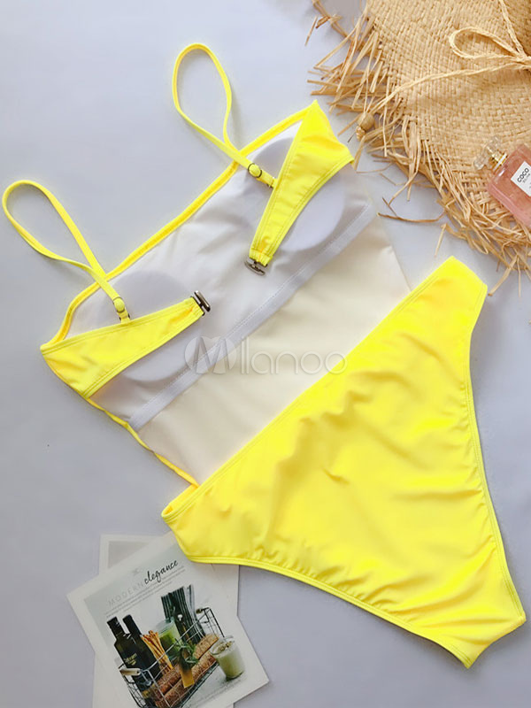 One Piece Swimsuit Knotted Straps Solid Color High Cut Sexy Bathing ...