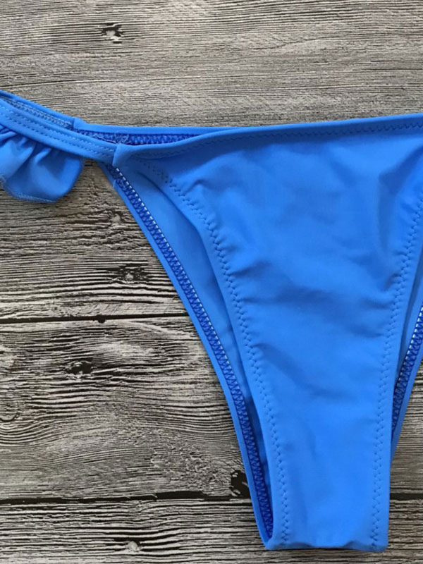 Sexy Bikini Swimwear Straps Ruffles Solid Color Triangle Bikini ...