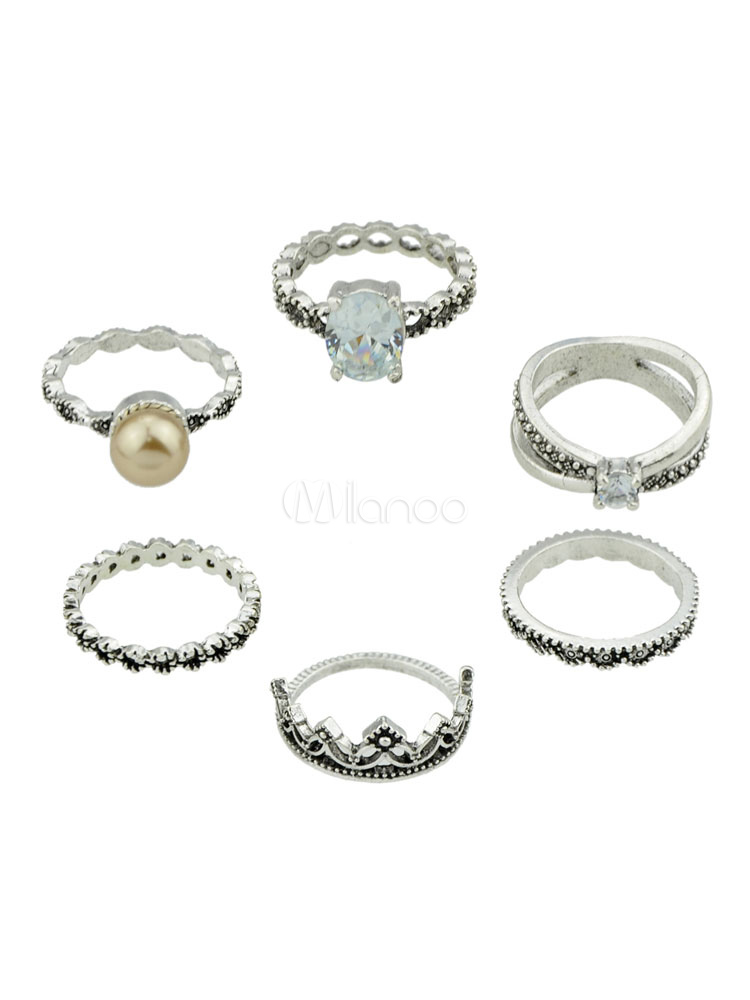 Boho Rings Set Silver Stacking Rings In 6 Piece