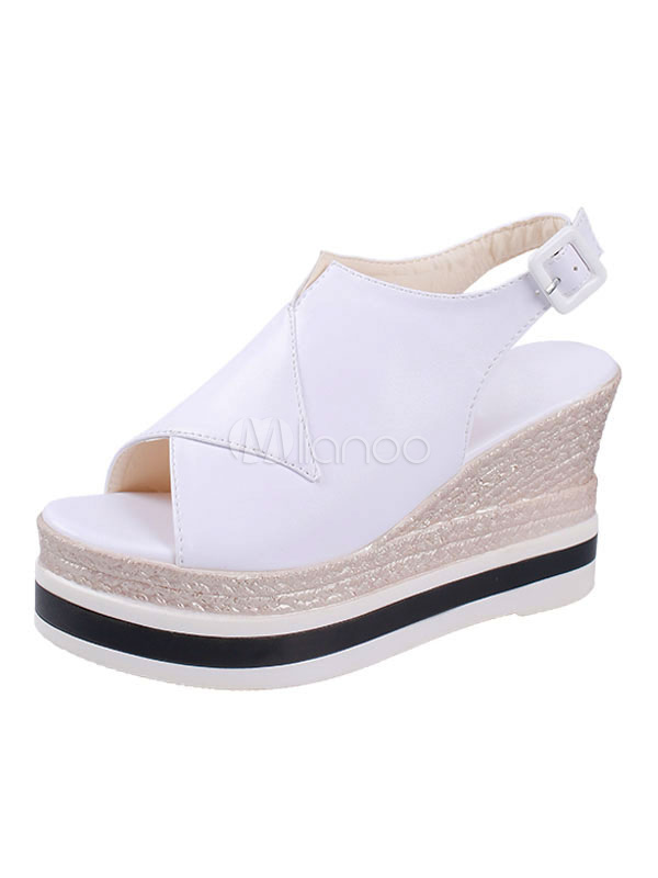 Sandali con zeppa bianca Scarpe da donna Plateau con punta aperta Sandali  con dettaglio con fibbia - Milanoo.com