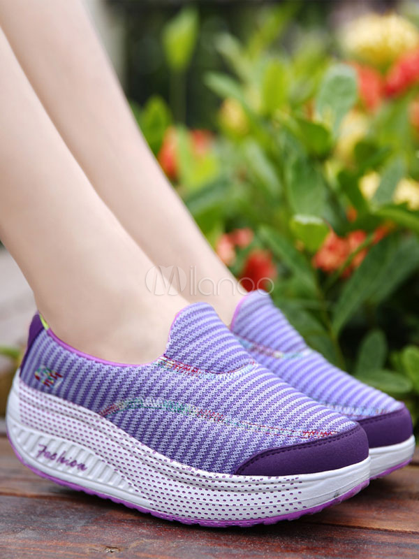 Women Athletic Shoes Purple Training Shoes Round Toe Slip On Shoes