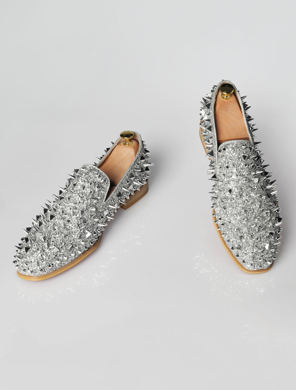 Mens Silver Spike Loafers with Rivets 