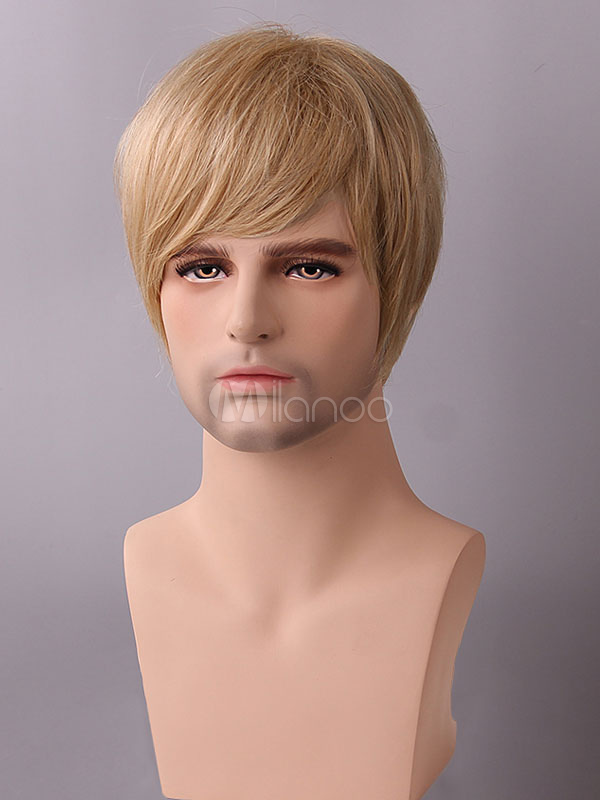 Men Hair Wigs Blonde Tousled Short Straight Human Hair Wigs