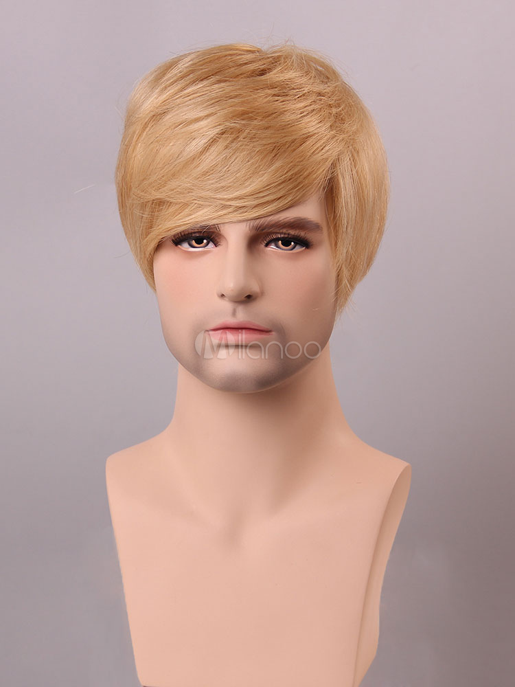 Men Hair Wigs Blonde Tousled Short Straight Hair Wigs With Side