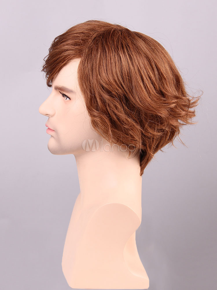 Human Hair Wigs Brown Tousled Short Curly Hair Wigs For Men