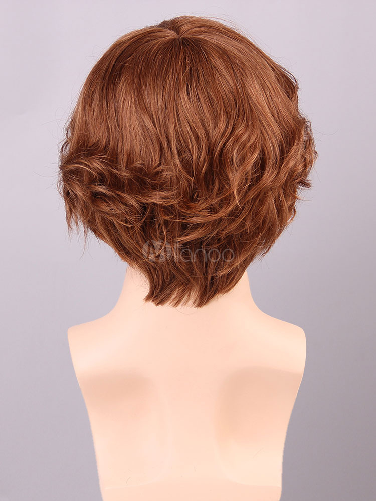 Human Hair Wigs Brown Tousled Short Curly Hair Wigs For Men
