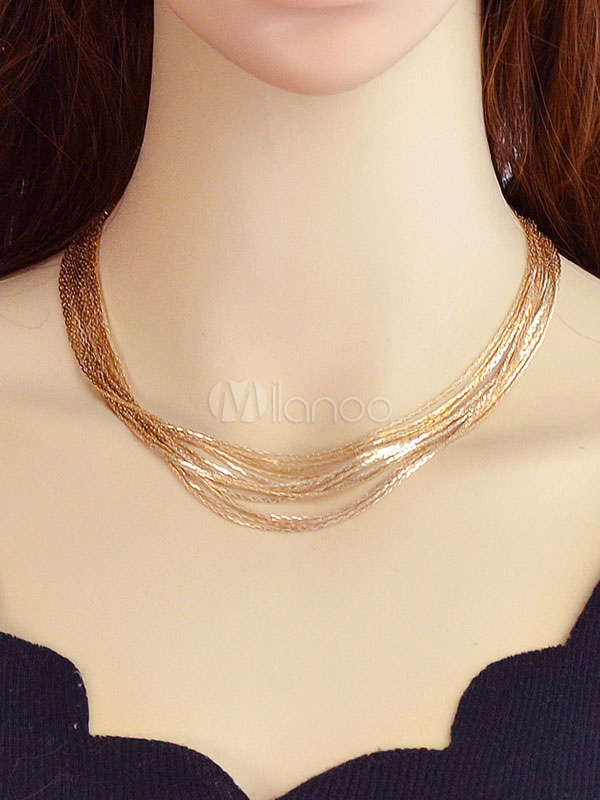 Gold Choker Necklace Multi Chain 