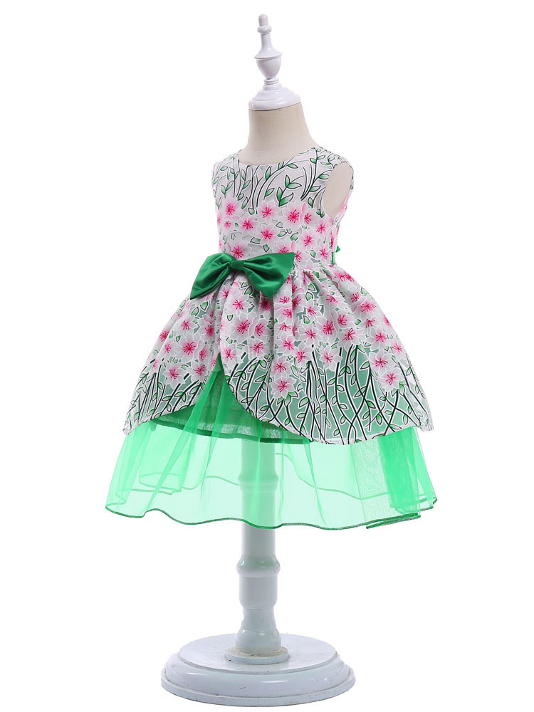 Flower Girl Dresses Mint Green Floral Printed Bows Sleeveless Kids ...