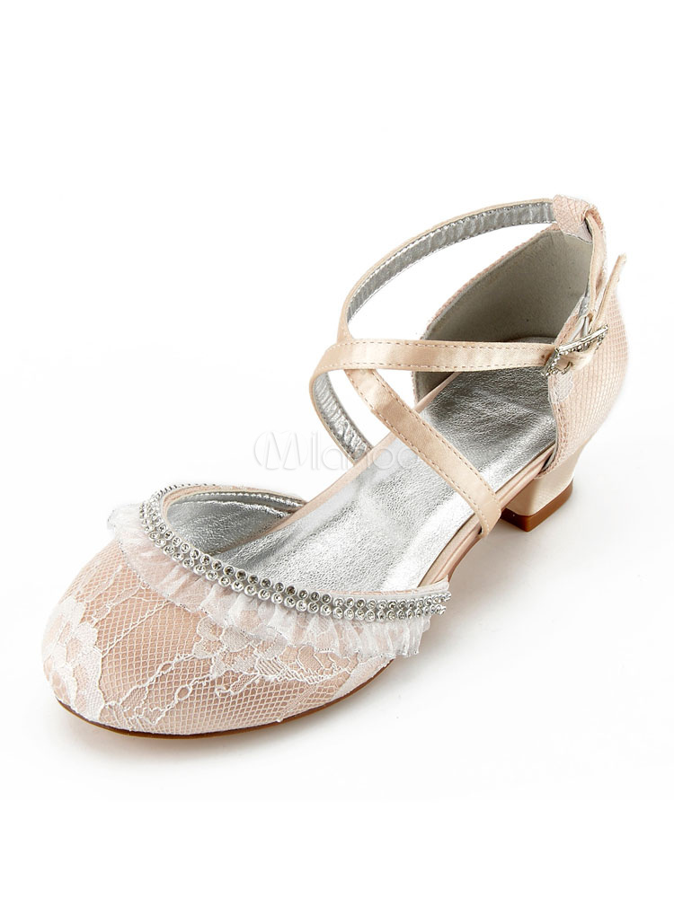 Champagne Flower Girl Shoes Lace 