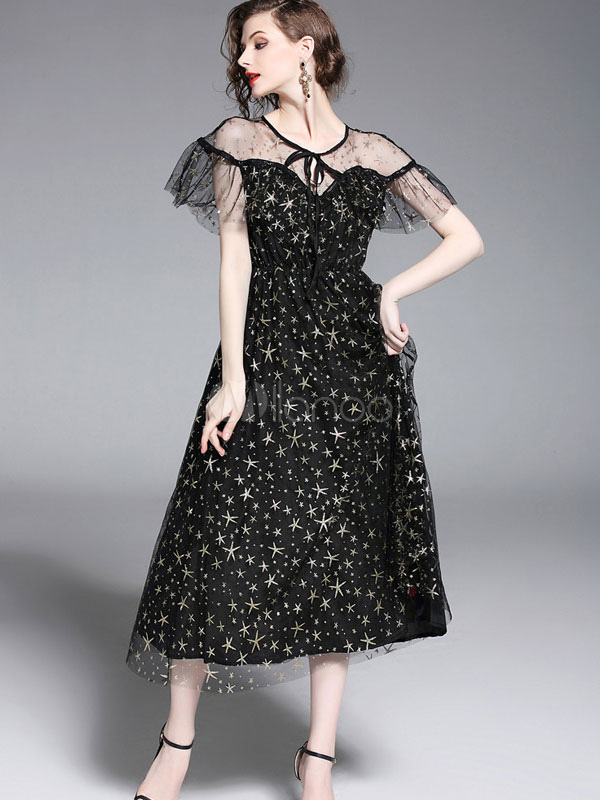 black tulle dress with stars