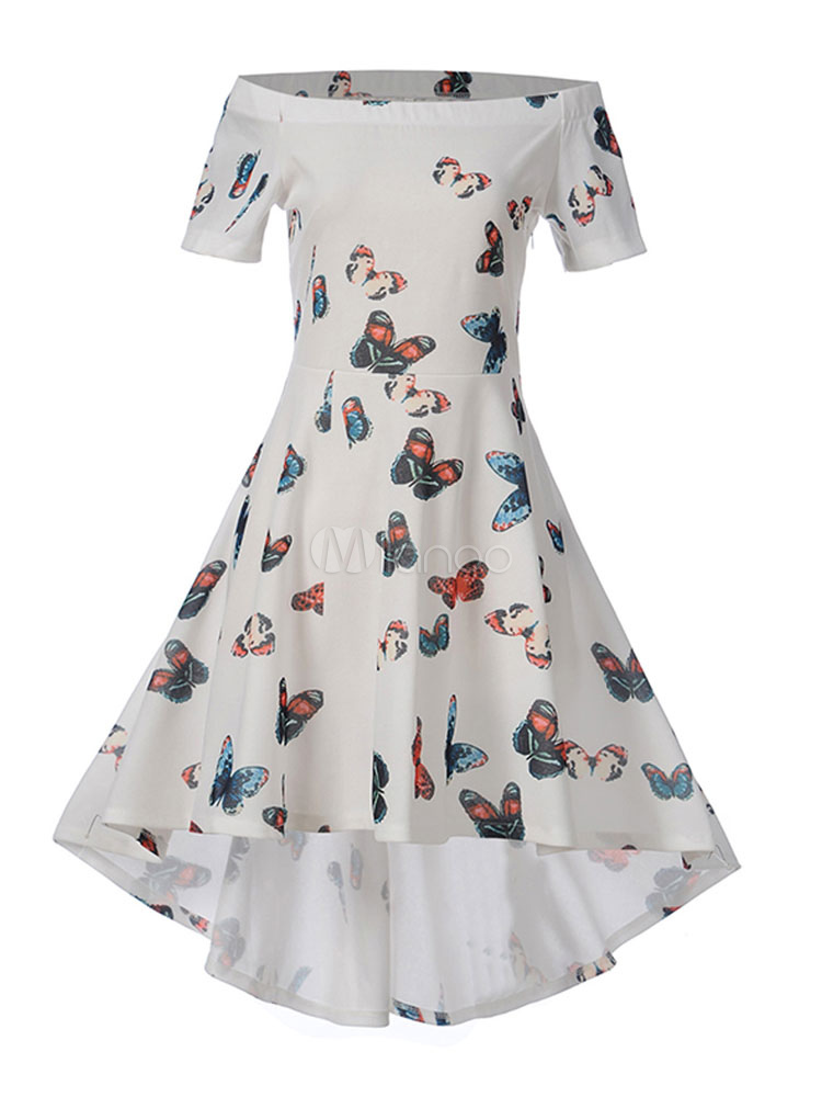 1950s White Off the Shoulder Dress