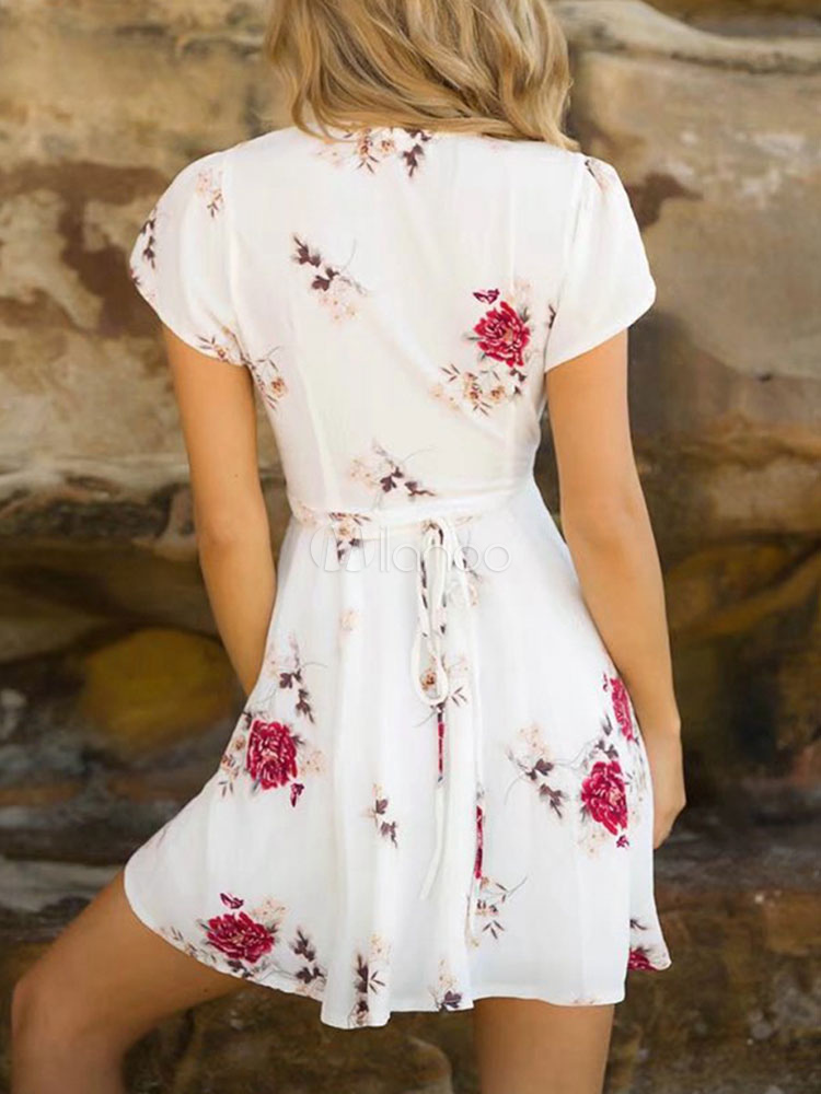 Robe d'été 2018 Robe Floral col V à manches courtes en ...