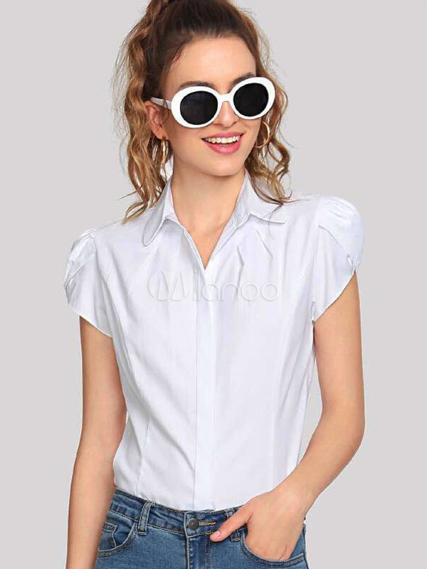Camisa blanca manga con botones de larga para mujer - Milanoo.com