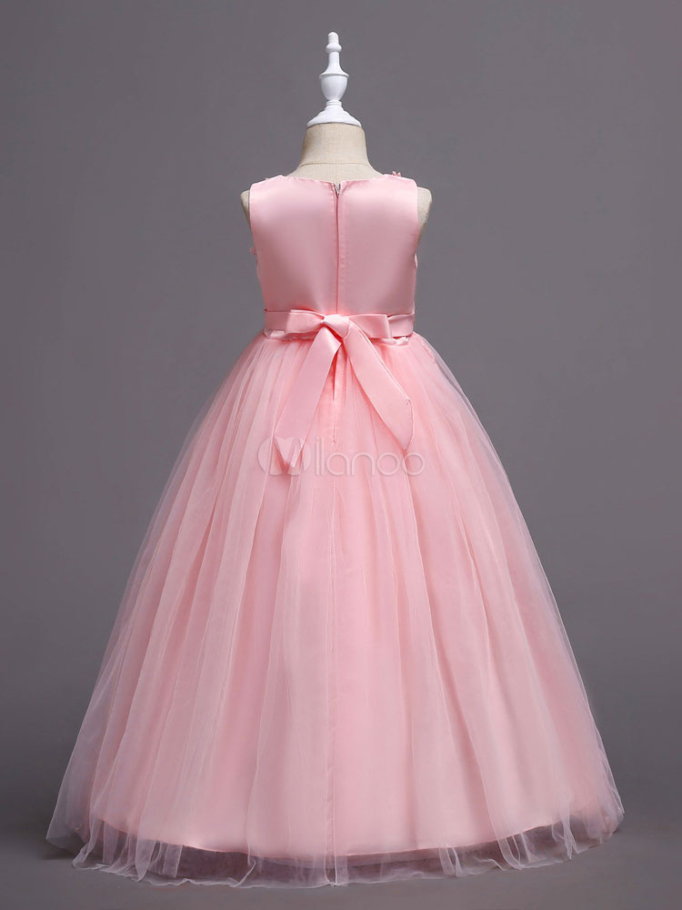 Pink Flower Girl Dresses Princess Kids Pageant Dress Sleeveless Lace ...