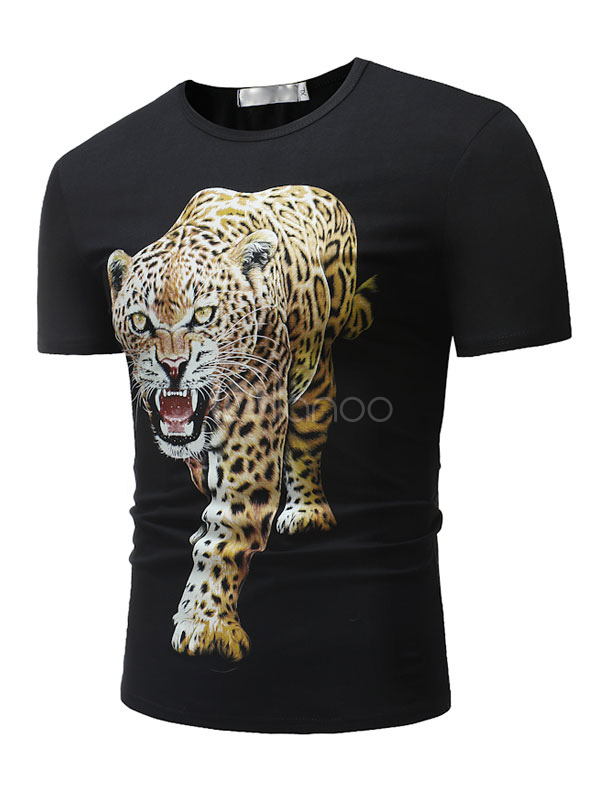 Black Men T Shirt Animal 3D Print Cotton Top Short Sleeve T Shirt ...