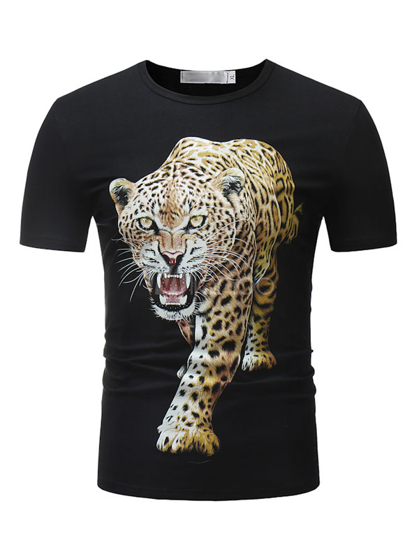 Black Men T Shirt Animal 3D Print Cotton Top Short Sleeve T Shirt ...