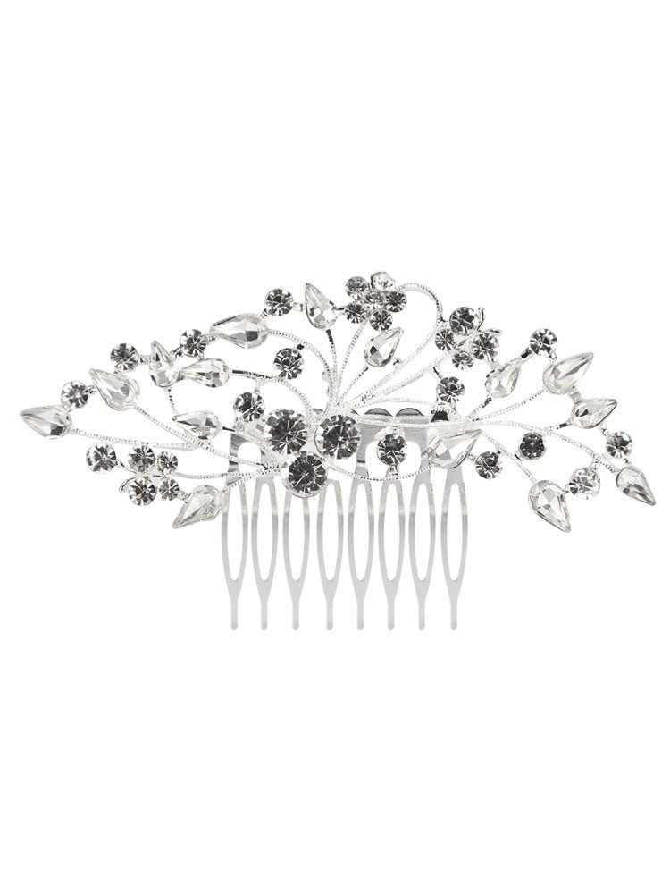 Wedding & Events Wedding Accessories | Wedding Comb Rhinestones Headpieces Beaded Silver Bridal Hair Accessories - JO78451