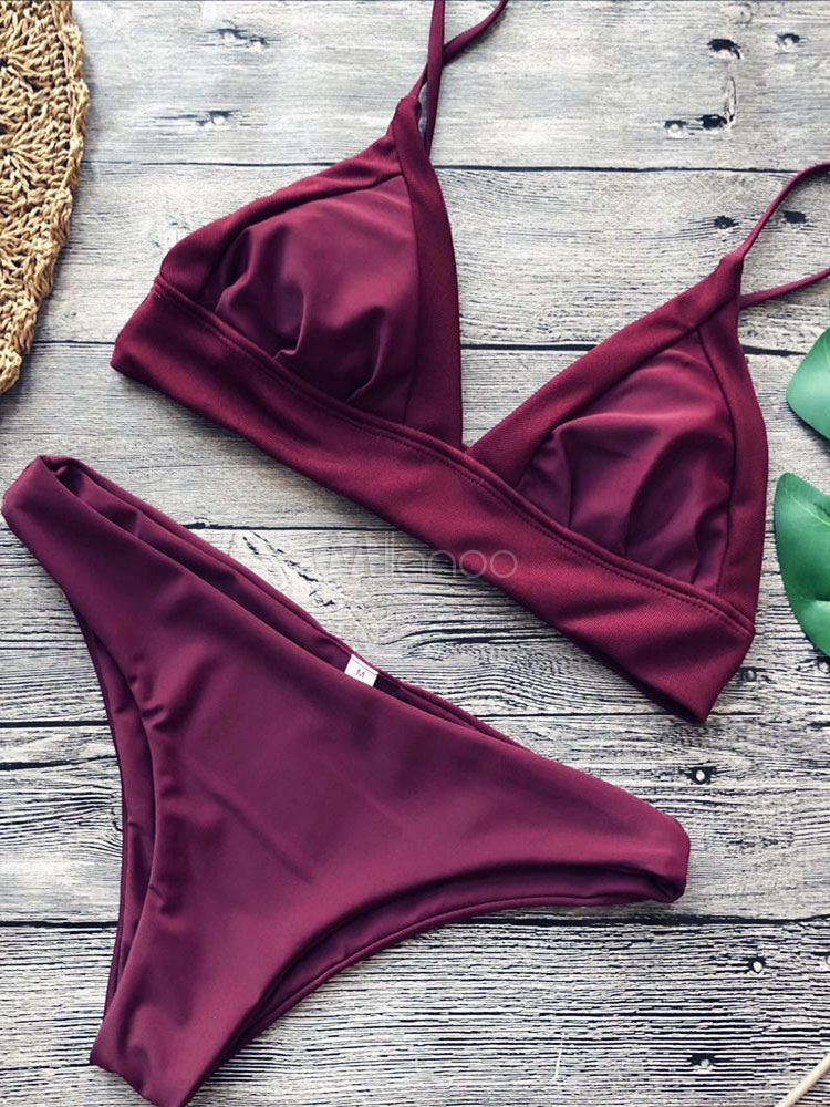 maroon two piece swimsuit
