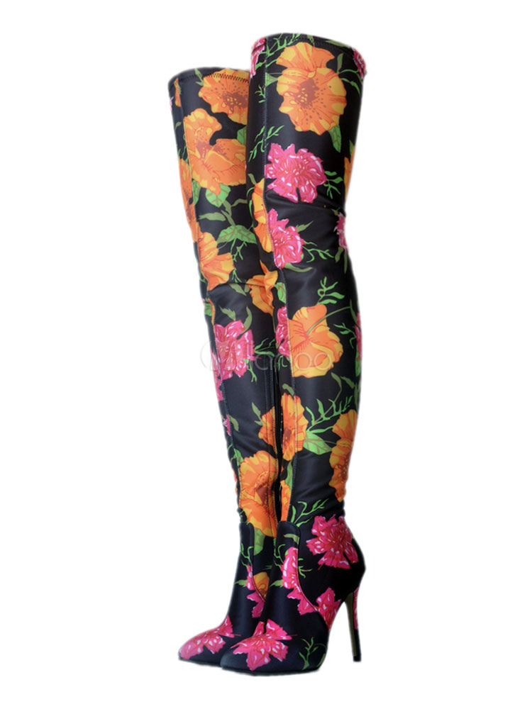 flower knee high boots