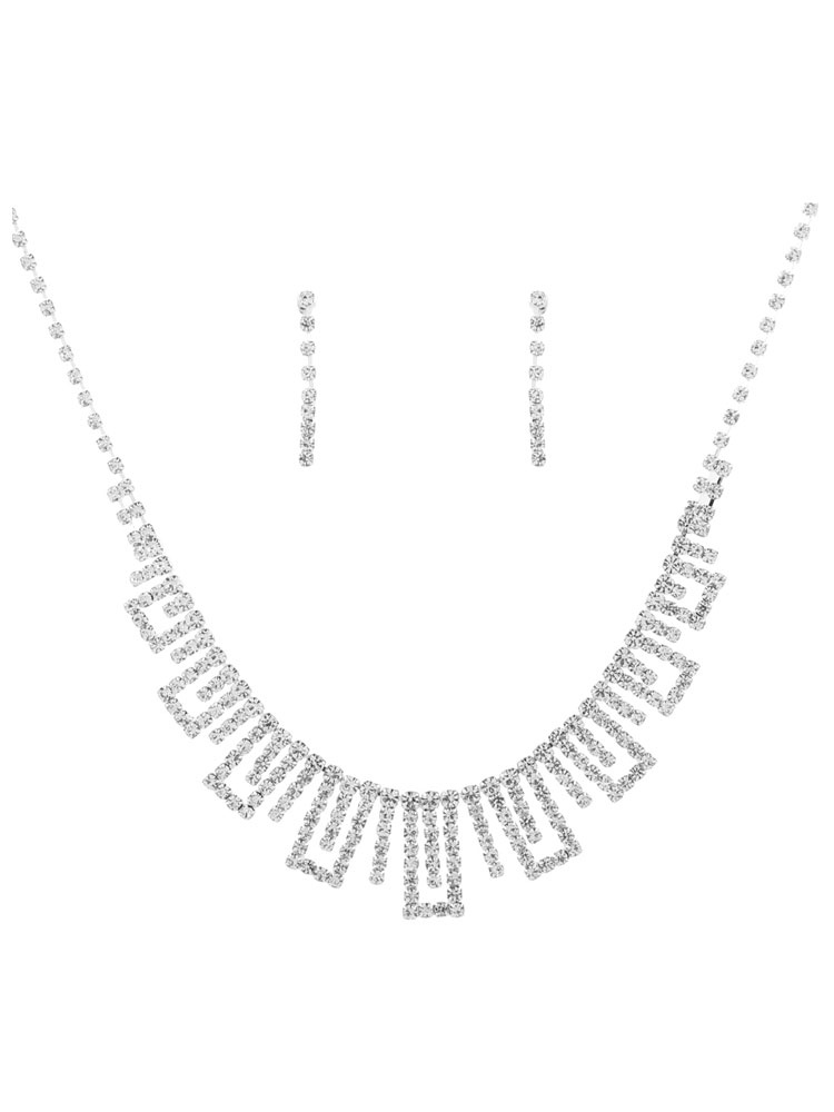 Boda Accesorios de boda | Conjunto de joyas de boda Conjunto de collar de novia de pedrería de plata - UA89622