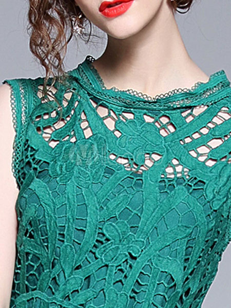 Green Lace Dress Sleeveless Solid Color Summer Dress - Milanoo.com
