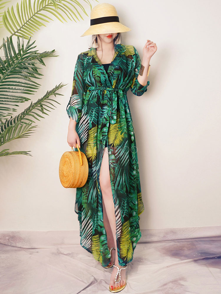 green tropical maxi dress