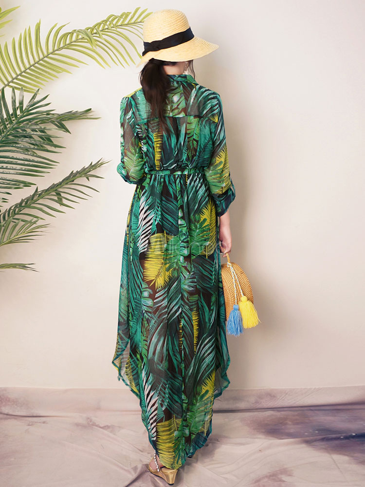 Women's Tropical Leaf Print Maxi Dress - Sleeveless V-Neck Long Dress For Summer & Weddings