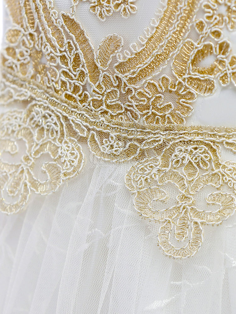 White Flower Girl Dresses Kids Short Sleeve Lace A Line Floor