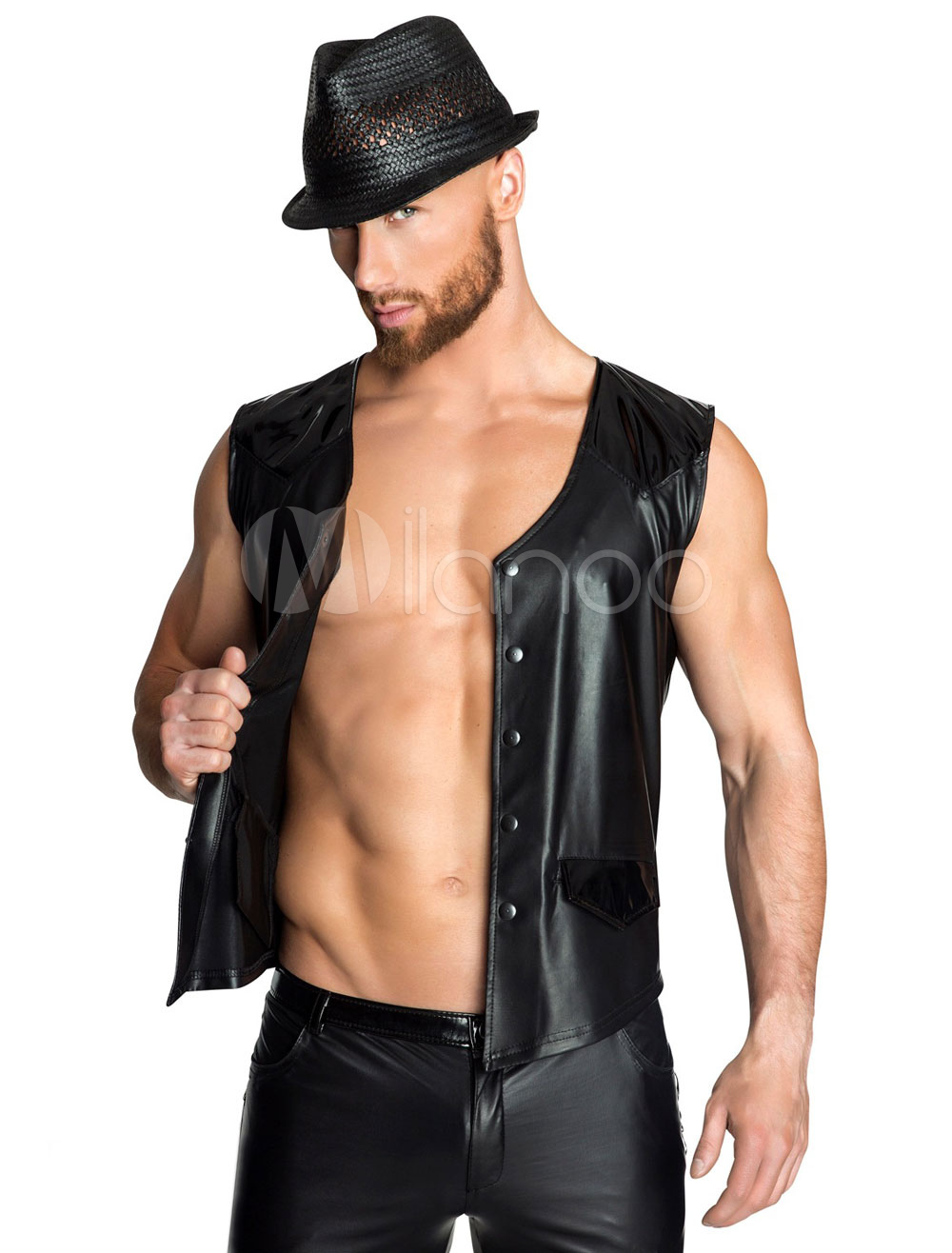Karneval Kostüm Sexy Kostüm Männer Black Jacket Sleeveless PU Weste Fasching Kostüm
