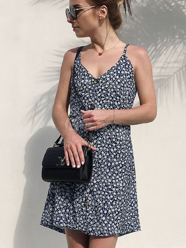 Robes d'été 2021 sangles bouton robe dos nu robe cami imprimé