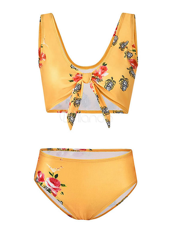 Floral Bathing Suit High Waisted Two Piece Swimsuit Tie Front Knotted ...