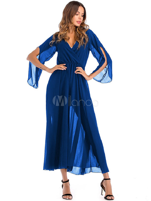 Schlitz mit langes blaues kleid Blaues Abendkleid