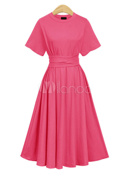 Summer Dresses 2020 Short Sleeve Solid Color Long Dress - Milanoo.com