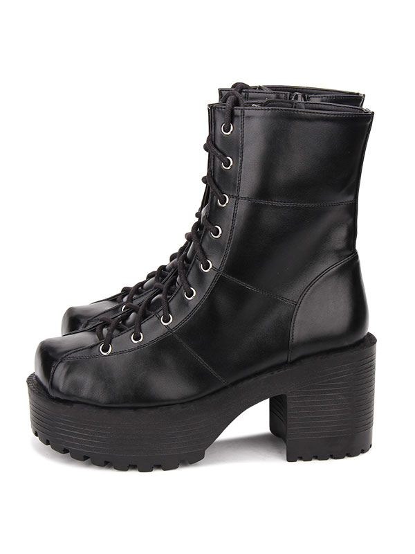 Costumes Lolita | Gothic Lolita Boots Lace Up Grommet Platform Chunky High Heel Black Shoes - BM30298