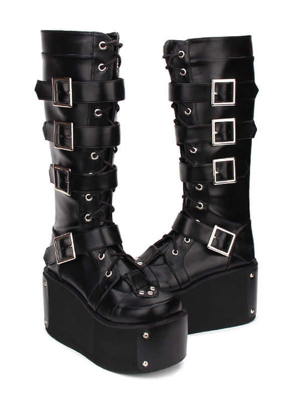 Black Lace Up Platform Steampunk Pirate Gothic Lolita Demonia Ankle Boots 8 9 10 