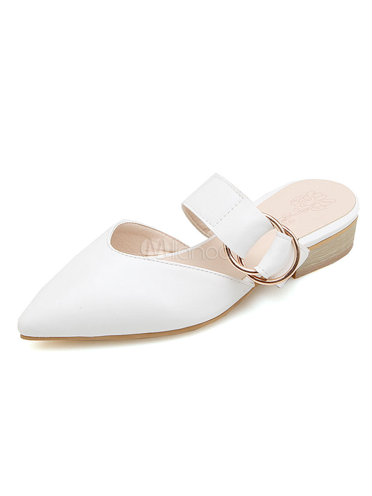 white mules with buckle