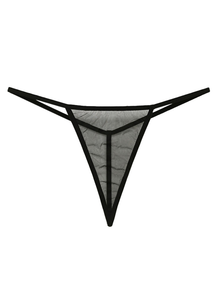 Lencerías Sujetadores y Bragas | Sexy Thong negro Nylon Sheer T de nuevo para mujeres - AN48486